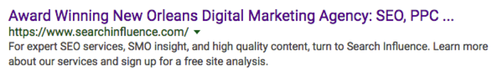 В поиске « digital marketing new orleans » наше реализованное описание отлично вписывается