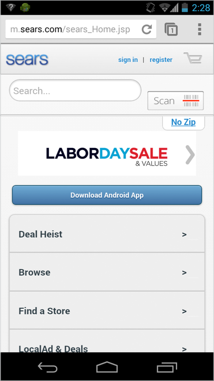 Мобильный веб-сайт Sears позволяет владельцам смартфонов сканировать товары для сравнения с ценами Sears